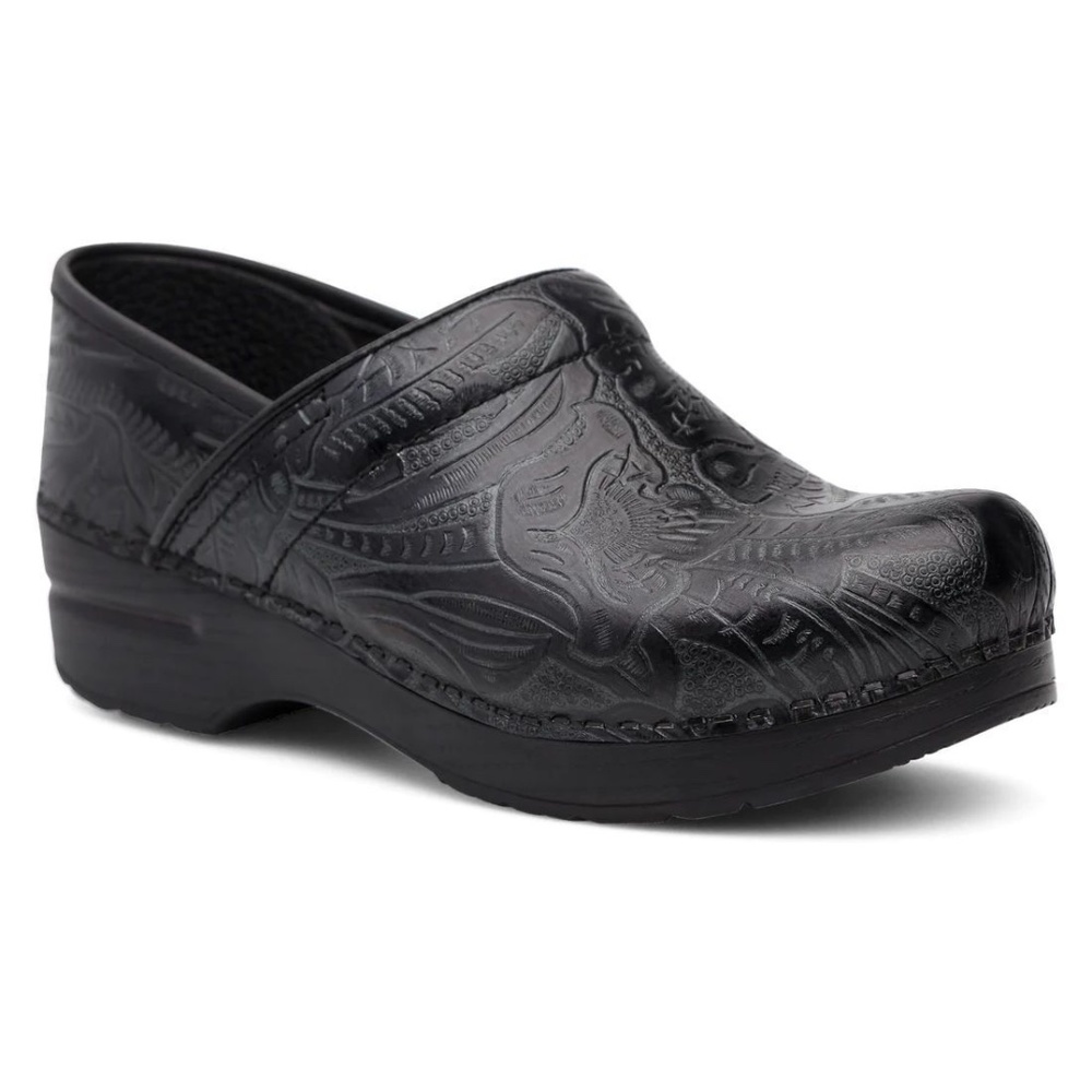 Dansko Black Floral Tooled Clogs XP 2.0 Size EU 38 / US 7.5-8